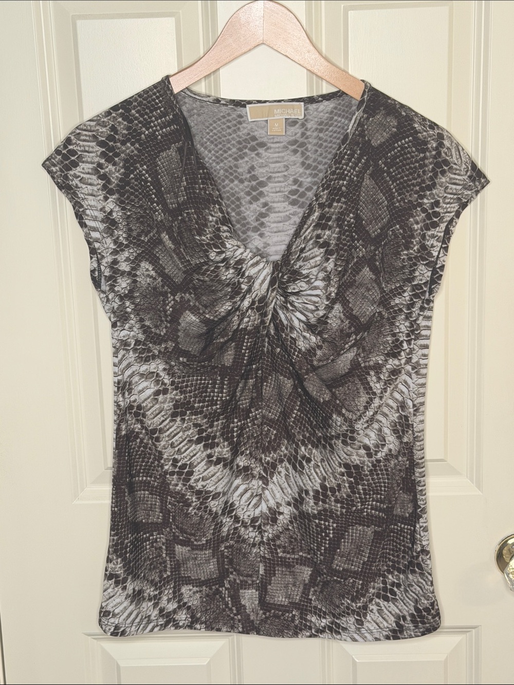 MICHAEL Michael Kors Brown and Gray Snake-Print Twist Front Tee